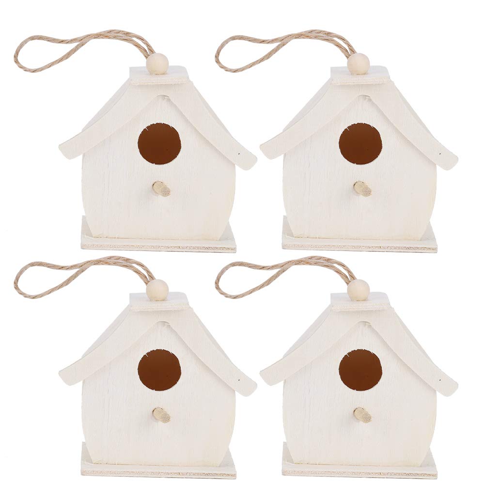 Mokernali 4 Mini Wooden Birdhouses, Hanging Birds Nest Ornaments, 7x4x7cm Outdoor Birdhouse, Charming Decoration for Outdoor Garden, Balcony and Mokernali