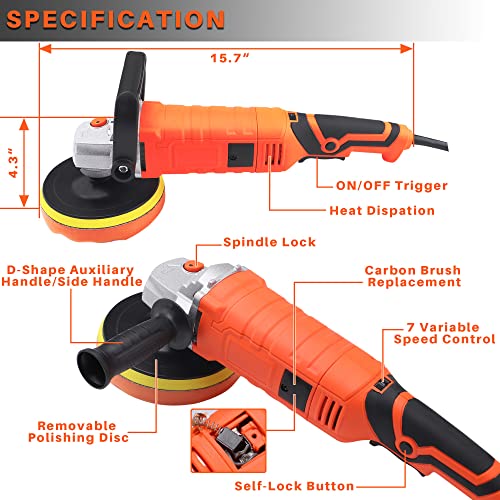 Buffer Polisher, Powerful Buffer Waxer, 7-Speed Rotary Polisher with 6" and 7" Backing Plate, 1580W Rotary Polisher for Car Polishing, Waxing, Glaze, EZISOE