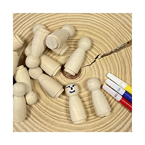 50 Pack Wood Peg Dolls Unfinished Wooden People Craft Blank Family Figures 3/4 x 2 inch Cregugua