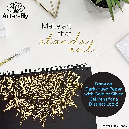 Gold & Silver Gel Pen for Artist 0.7mm Fine Point - Gold Ink Pen with Japanese Ink 6 PACK - Silver/Gold Metallic Pens for Art Drawing, Sketching & Art-n-Fly