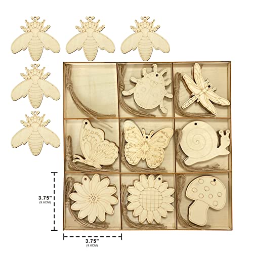 Unfinished Wooden Cutouts for Crafts,45-Count Hanging Wood Flakers for Homemade Project 3.5 Inch 5 Peices Each Cregugua
