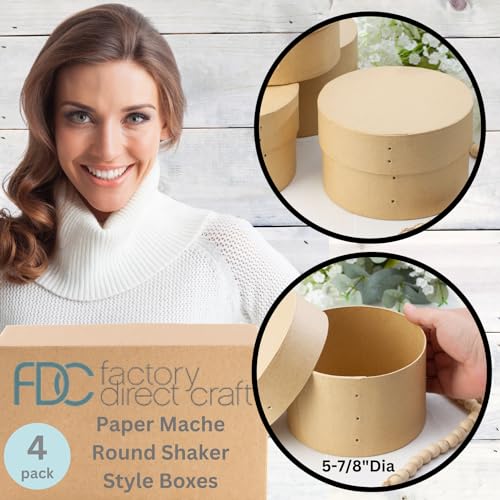 Factory Direct Craft Pack of 4 Paper Mache Round Shaker Style Boxes - Premade Unfinished Papier Mache Cardboard Shaker Boxes Imitate an Old Fashion Factory Direct Craft