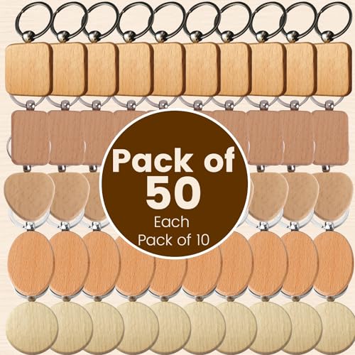 50 Pieces Wood Engraving Blanks Round Shaped Wooden Keychain Set Wood  Blanks Unfinished Discs Wood Circles with Key Rings Key Tags Keychain  Supplies