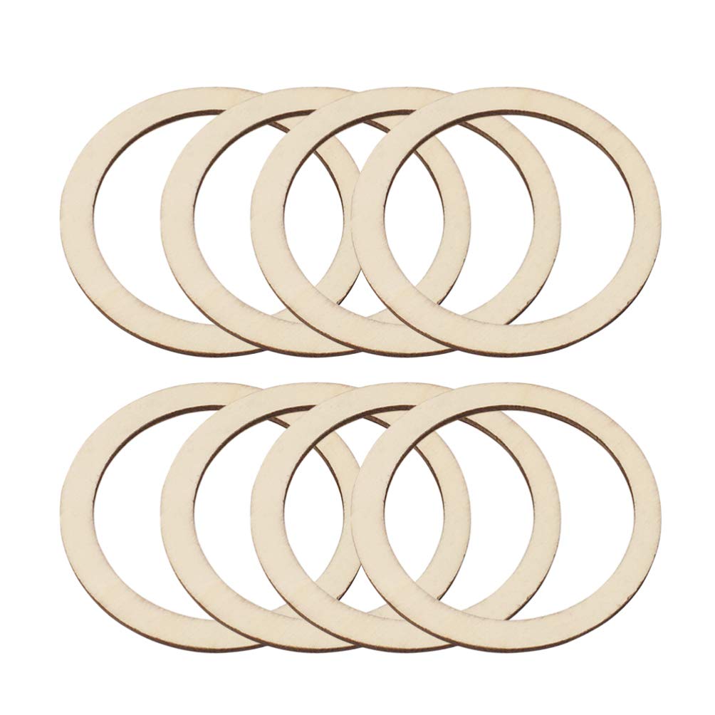 200pcs Flat Round Wood pnedant Unfinished Wood DIY Craft Decor Hollowed Wooden Slice Wood Wreath Ring Unfinished Wood Circles Floral Hoops Decor SUPVOX