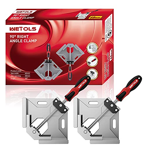 WETOLS Corner Clamp 2pcs 90 Degree Right Angle Clamp with Adjustable Aluminum Alloy Swing Jaw, Single Handle Clamps for Woodworking, Photo Framing, WETOLS