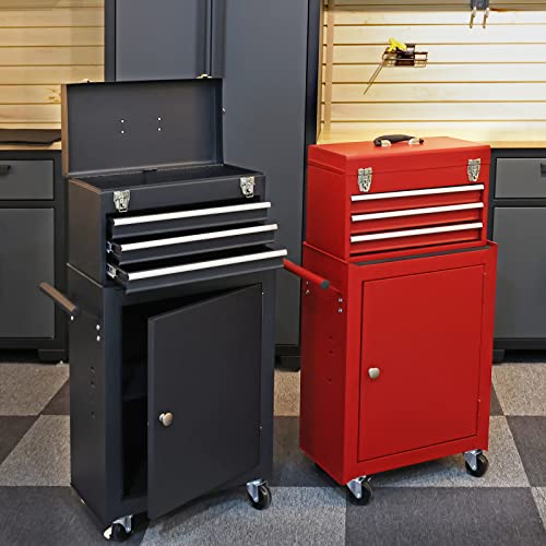 GSTANDARD APTB202R Torin Rolling Garage Workshop Tool Organizer: Detachable 3 Drawer Tool Chest with Large Storage Cabinet and Adjustable Shelf, Red Torin