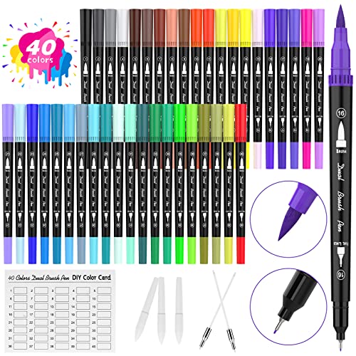 Pack of 24 Dual Tip Brush Art Marker Pens Coloring Markers Fine & Brush Tip  Pen for Adult Coloring Book Note Taking Art Supplier