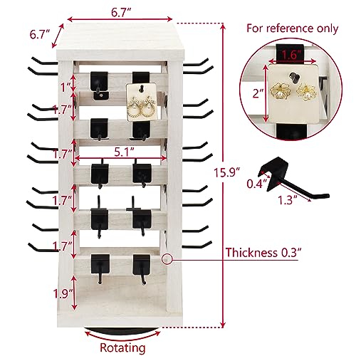 Ikee Design Wood Rotating Jewelry Display Tower With 42 Removabl Hooks,Spinning Earring Card Storage Display Stand for Store, Showcase, Tradeshow and Ikee Design