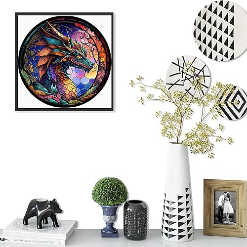 Meothan 5D Dragon Diamond Art Kit, Dragon Stained Glass Diamond Painting Kits for Adult Beginner Kids, Full Drill Dragon Diamond Art Painting Diamond Meothan