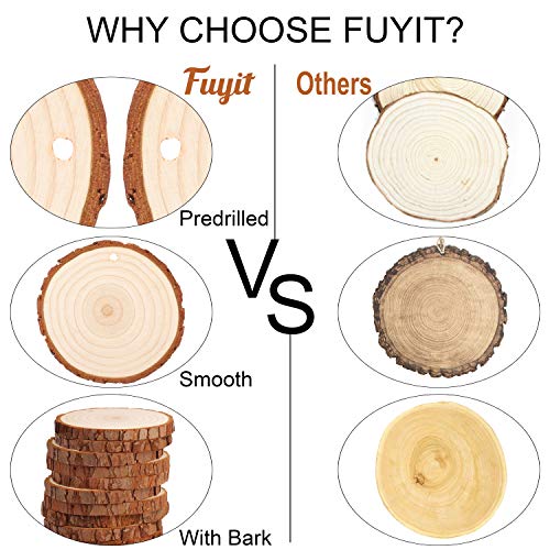 Fuyit Wood Slices 30 Pcs 2.0-2.4 Inches Craft Wood kit Unfinished Predrilled Tree Slices with Hole, Wooden Circles for Arts and Crafts Christmas Fuyit