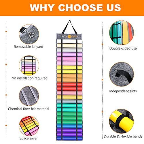 HTVRONT Vinyl Roll Holder, Vinyl Roll Storage with 24 Compartments,Vinyl Storage Organizer Rack Wall Mount/Hanging Over The Door, Craft Vinyl Storage HTVRONT