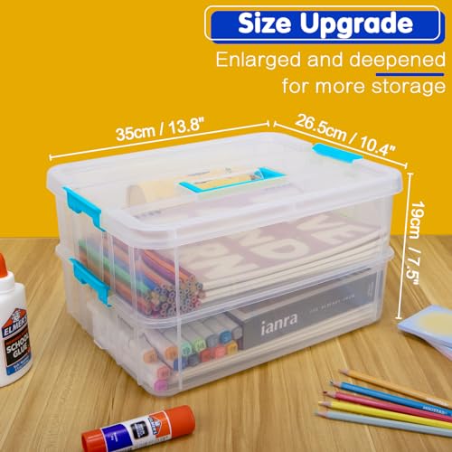 TERGOO 2 Layer Plastic Storage Containers with Lids, Multipurpose Clear Stack & Carry Box, Portable Craft Organizers and Storage Bin for Organizing TERGOO