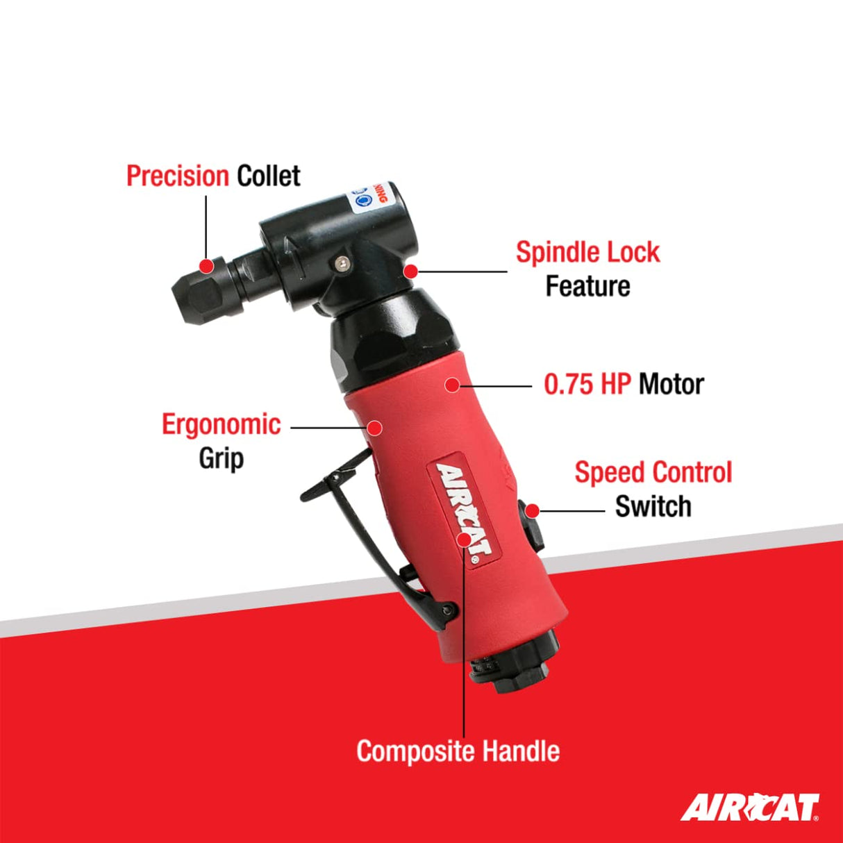 AIRCAT Pneumatic Tools 6280 .75 HP Angle Die Grinder with Spindle Lock 18,000 RPM AIRCAT