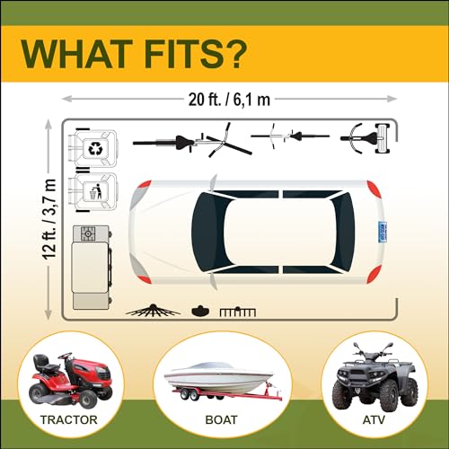 Carport 12’x20’ Portable Steel Frame Garage, Heavy Duty Waterproof UV Canopy Cover, Includes Complete Enclosure Kit with Sidewalls and NEW YARD