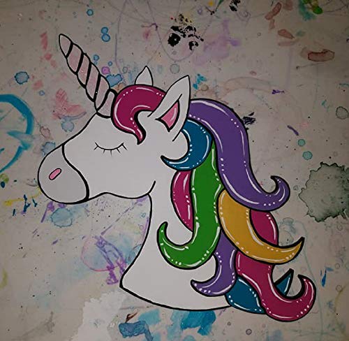 Unicorn Head Design by Lines Cutout Unfinished Wood Mystical Theme Kids Nursery Decor Door Hanger MDF Shaped Canvas Style 5 (6") Diverse Woodworking