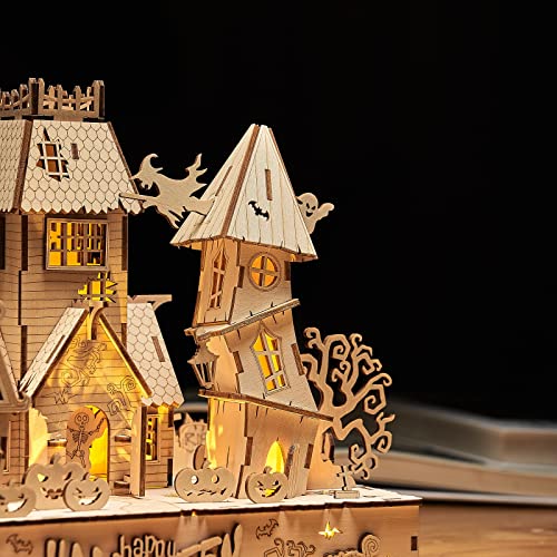 bennama 3D Wooden Puzzles Halloween House Kits Includes Light Strip, Brainteaser and Puzzle for Halloween/Birthday,Gifts for Adults and Teens to bennama