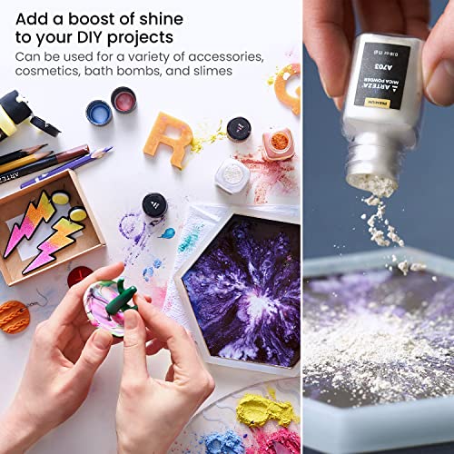 Arteza Mica Powder for Epoxy Resin, 35 Colors, 0.35 oz Bottles, Art Supplies for Candle Making & DIY Crafts ARTEZA