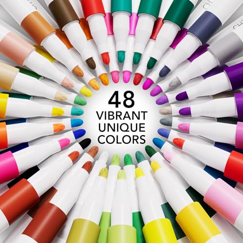 CHROMATEK Acrylic Paint Pens for Rock Painting, Ceramic, Glass, Wood. 48 Vibrant Opaque Colors. Medium Tip. Waterproof. Quick Drying. Never Fade. CHROMATEK