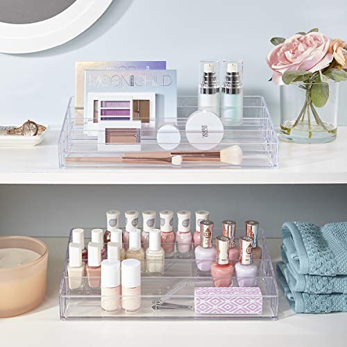 STORi Clear Plastic Multi-Level Vanity Organizer | Rectangular 4-Tier Holder for Makeup, Eyeshadow Palettes, & up to 40 Nail Polish Bottles | Made in STORi