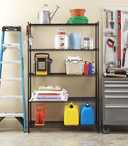 Whitmor Supreme Tier Shelving 5 Adjustable Shelving-500 Pound Weight Capacity Per Shelf-Leveling Feet, 18" x 48" x 74", Black Whitmor