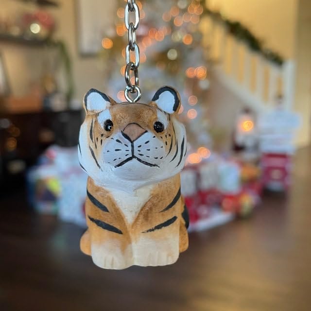 Lion Keychain Ring Hook Clip Charm Miniature Wood Mini Figurine Small Animal Male Mane King Feline Selsela