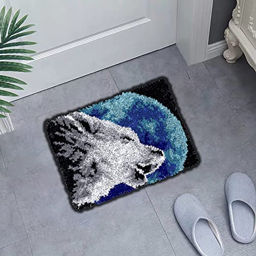 TEZKIM DIY Latch Hook Kits for Adults Beginners Wolf Rug Making Kits with Printed Canvas Doormat Tapestry Kits Needlework Arts Crafts Sewing for Kids TEZKIM