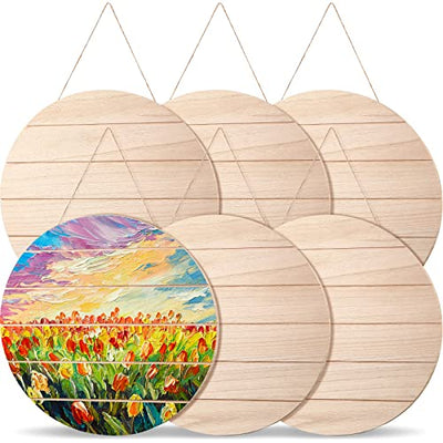 6 Pcs Unfinished Wood Rounds 12 Inch Hanging Wood Circles for Crafts Rustic Wood Sign Blank Wood Plaques for Crafts Wooden Door Hangers for DIY