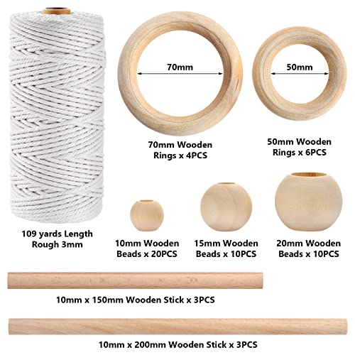 Hdviai 121Pcs Macrame Kit, Macrame Supplies 3mm x 109Yards Macrame Cord for Macrame Kits for Adults Beginners, with Accessories Like 100Pcs Beads and Hdviai