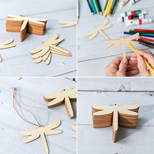Insect Wooden Blank Dragonfly Shape Wood with Twines Art Unfinished Ornaments for Christmas Wedding Birthday Party Thanksgiving Day Decoration 20Pcs. Zontween