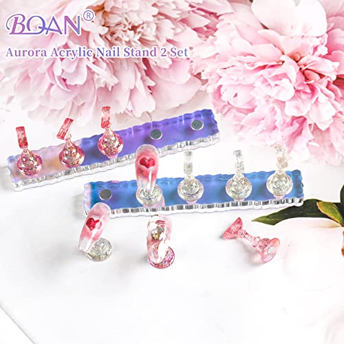 BQAN 2 Set Nail Holder for Painting Nails, Aurora Acrylic Nail Stand for Press on / Fake Nail Tips Training / Nails Display with 96 Pcs Reusable BQAN