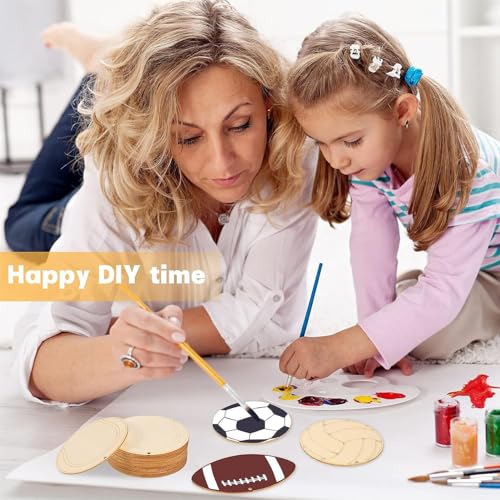 Football Ornaments, 42pcs Wood Pieces Sports Ball Cutouts, Football Volleyball Baseball Basketball Rugby Tennis Shaped Wood Chips, Wooden Chip Vansza