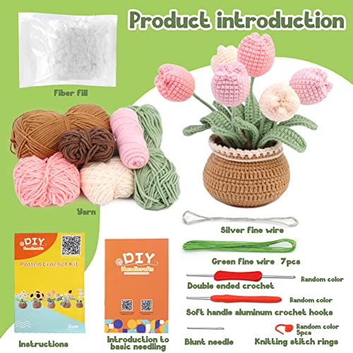 kgxulr Crochet Kit for Beginners, Tulip Crochet Starter Kit Beginner for Complete Beginners Adults, Crocheting Knitting Kit with Step-by-Step Video kgxulr
