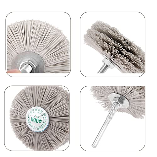 Mtsooning 3PCS Nylon Abrasive Wheel Brush Filament, 320# 400# 600# Grinding Head, Woodwork Polish Grinder with 6mm Threaded Shank for Removing of - WoodArtSupply
