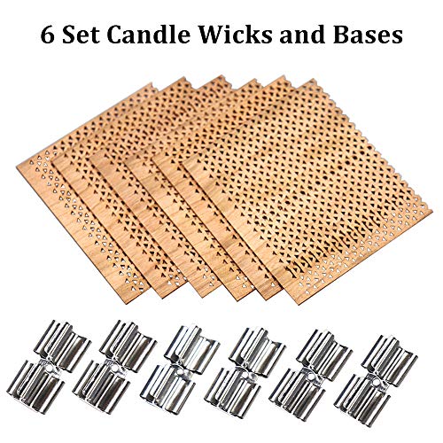 6Pcs 2.75x2.36 Inch Large Wooden Candle Wicks with Metal Bases for Candle Making Craft, Natural Wood Rectangle Candle Cores for DIY Soy Wax Candles Lenisc