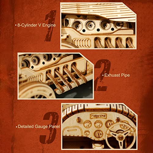 3D Wooden Mechanical Car Model Puzzle by ROKR - DIY Self-Assembly Vehicle Kit for All Ages ROKR