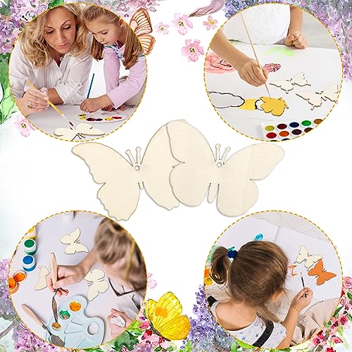 Whaline 54 Pieces Unfinished Wooden Butterfly Cutouts with Holes and Hemp Rope DIY Blank Butterfly Shape Hanging Ornaments Embellishments Wooden Whaline