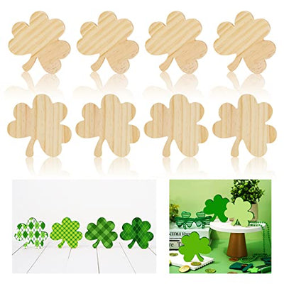 Whaline 8Pcs St. Patrick's Day Wooden Cutouts Unfinished Shamrock Shaped Table Signs Blank Shamrock Pine Wood Slice DIY Shamrock Tiered Tray Decor