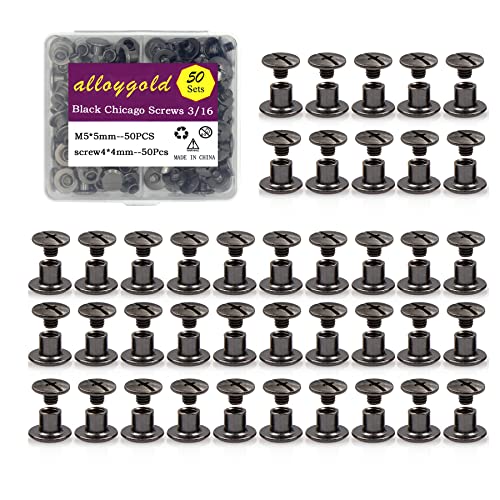 Alloygold 50 Sets M5*5 Gun Black Chicago Screw Kit Leather Rivets Screw Rivets Chicago Screw Buttons DIY Leather Trim Alloygold