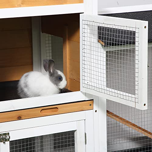 PawHut 2-Story Rabbit Hutch Wooden Bunny Hutch Cage Small Animal House with Ramp, No Leak Tray, Weatherproof Roof and Outdoor Run, Indoor/Outdoor, PawHut