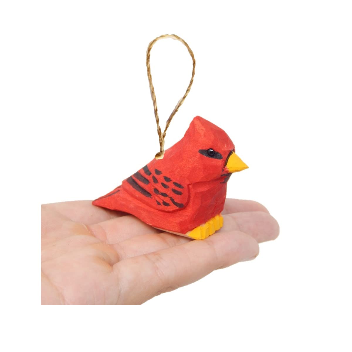 Cardinal Red Bird Hanging Ornament Wood Figure Handmade Carved Decoration Selsela