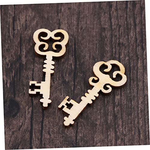 ABOOFAN 60 Pcs Unfinished Wood Craft Wood Key Embellishment Wooden Embelliment DIY Wood Antique Keys Unfinished Wooden Keys Wood Slices Natural Home ABOOFAN