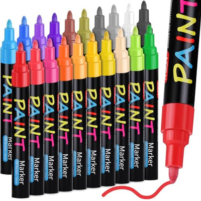 IVSUN Paint Pens Paint Markers, 20 Colors Oil-Based Waterproof Paint Marker Pen Set, Never Fade Quick Dry and Permanent, Works on Rocks Painting,