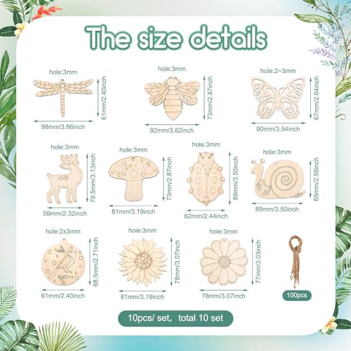 Bestewelry 100pcs Unfinished Wood Insect Cutouts 10 Styles Butterfly Bee Dragonfly Animal Blank Wooden Paint Crafts for Kids Painting Spring Home Bestewelry
