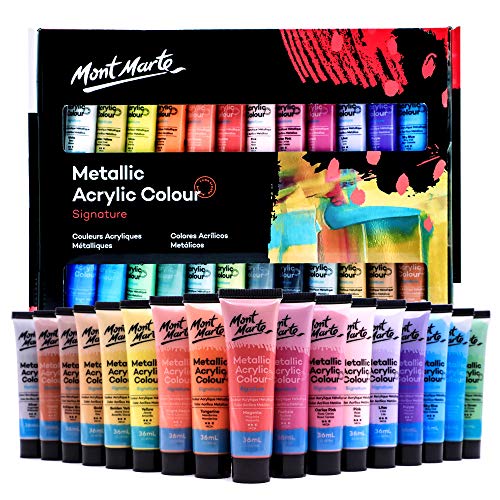 MONT MARTE Premium Metallic Acrylic Paint Set, 24 x 1.02oz (36ml) Tubes, 24 Colors, Suitable for Most Surfaces Including Canvas, Card, Paper and Wood MONT MARTE