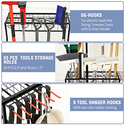 Garden Tool Organizer for Garage, Garden Tool Rack, Up to 58 Long Handled Tools, Yard Tool Holder for Garage, Shed, Outdoor, Tool Stand, Black Kingarage