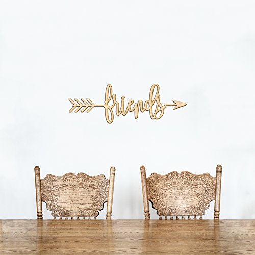 Friends Right Arrow Wood Sign Home Decor Wall Art Hanging Rustic Unfinished 12" x 4" Woodums