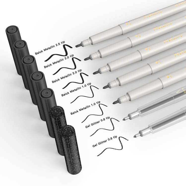 DOOHALO Metallic Grey Black Pens for Cricut Maker 3/Maker/Explore 3/Air 2/Air 1.0/0.8/2.0/2.5 Variety Point Tips Gel Glitter Markers for drawing DOOHALO