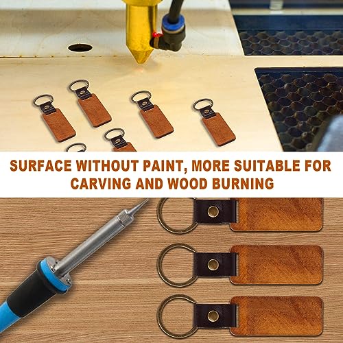 25pcs Leather Wood Keychain Blank, Wooden Keychain Blanks with Leather NQEUEPN