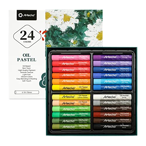 Artecho Oil Pastels Set of 24 Colors, Soft Oil Pastels for Art Painting, Drawing, Blending, Oil Crayons Pastels Art Supplies for Artists, Beginners, Artecho