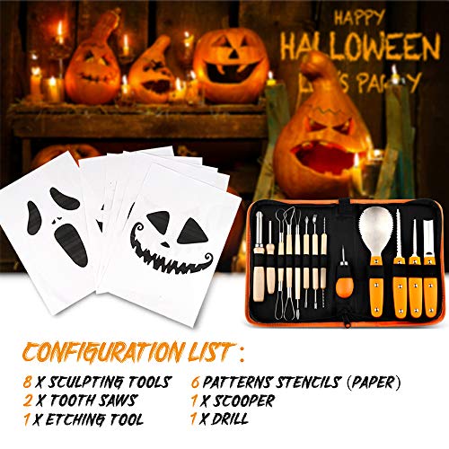 D-FantiX Halloween Pumpkin Carving Kit, 13 Pieces Professional Stainless Steel Pumpkin Carving Tools Kit with Stencils and Carrying Case - Carve D-FantiX